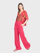 Jacquard Cardigan, Floral Pattern - Pink