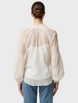 Kinsley Crinkle Cotton Silk Lace Blouse - Milk