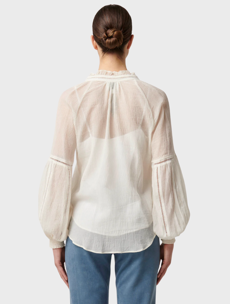 Kinsley Crinkle Cotton Silk Lace Blouse - Milk
