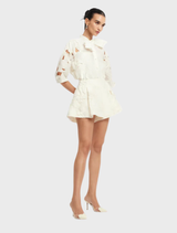 Brooklyn Applique Bow Puff Sleeve Top - Snow