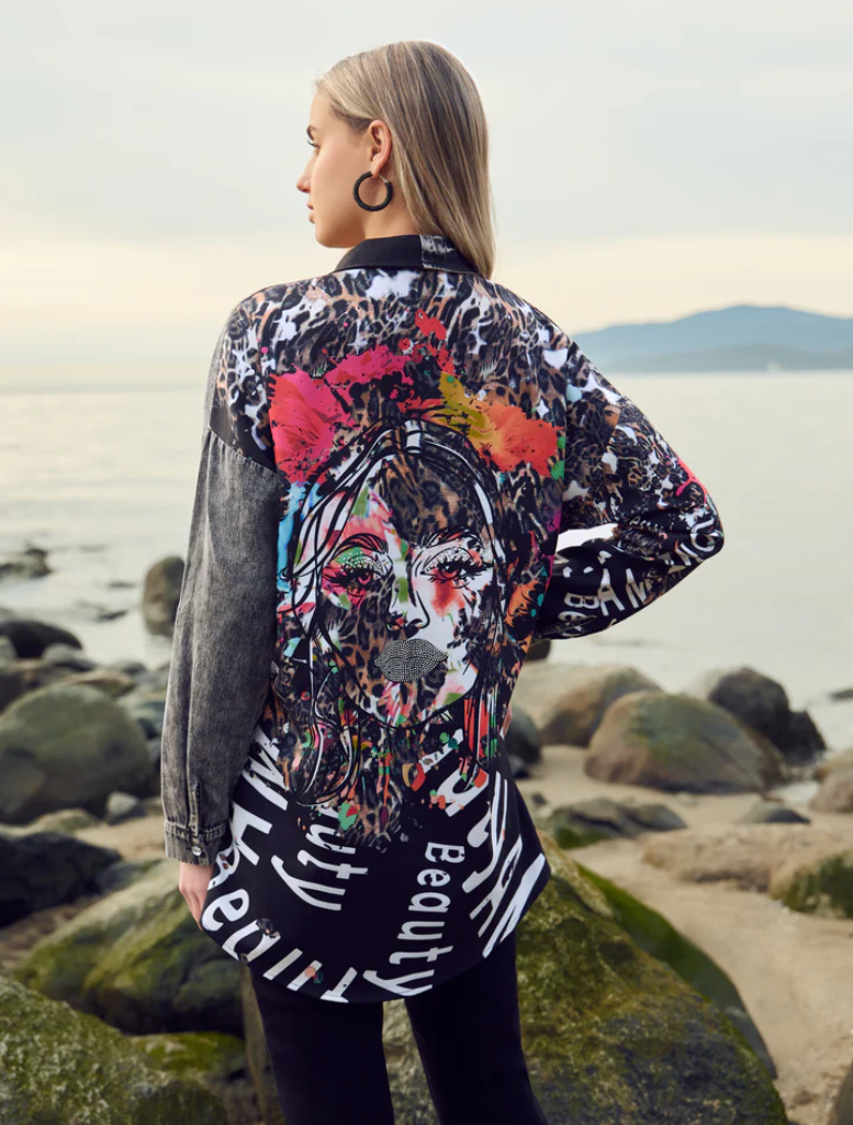 Woven Top - Black/Cheetah