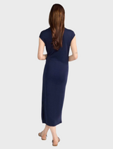 Midi Dress With Side Draping - Midnight Blue