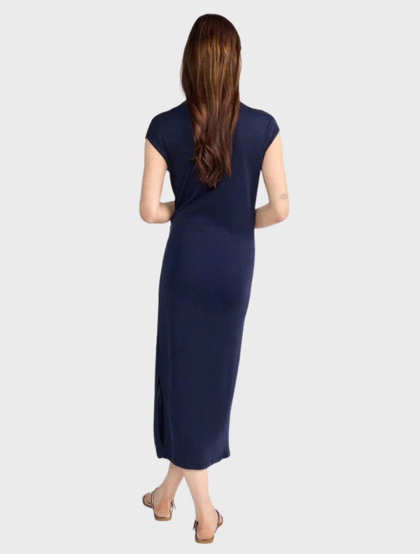 Midi Dress With Side Draping - Midnight Blue