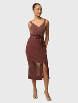 Solene Linen Viscose Midi Lace Skirt - Rosewood