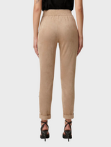 Everley Faux Suede Contrast Embroidered Panel Elasticated Jogger - Wheat