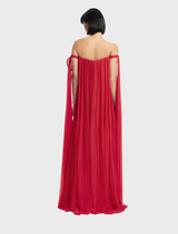 Jaclyn Draped Floor Length Dress - Scarlet