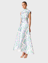 Lavina Asymmetrical Gown - Green & Purple Floral