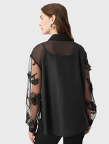 Floral Embroidered Long-sleeve Top - Black