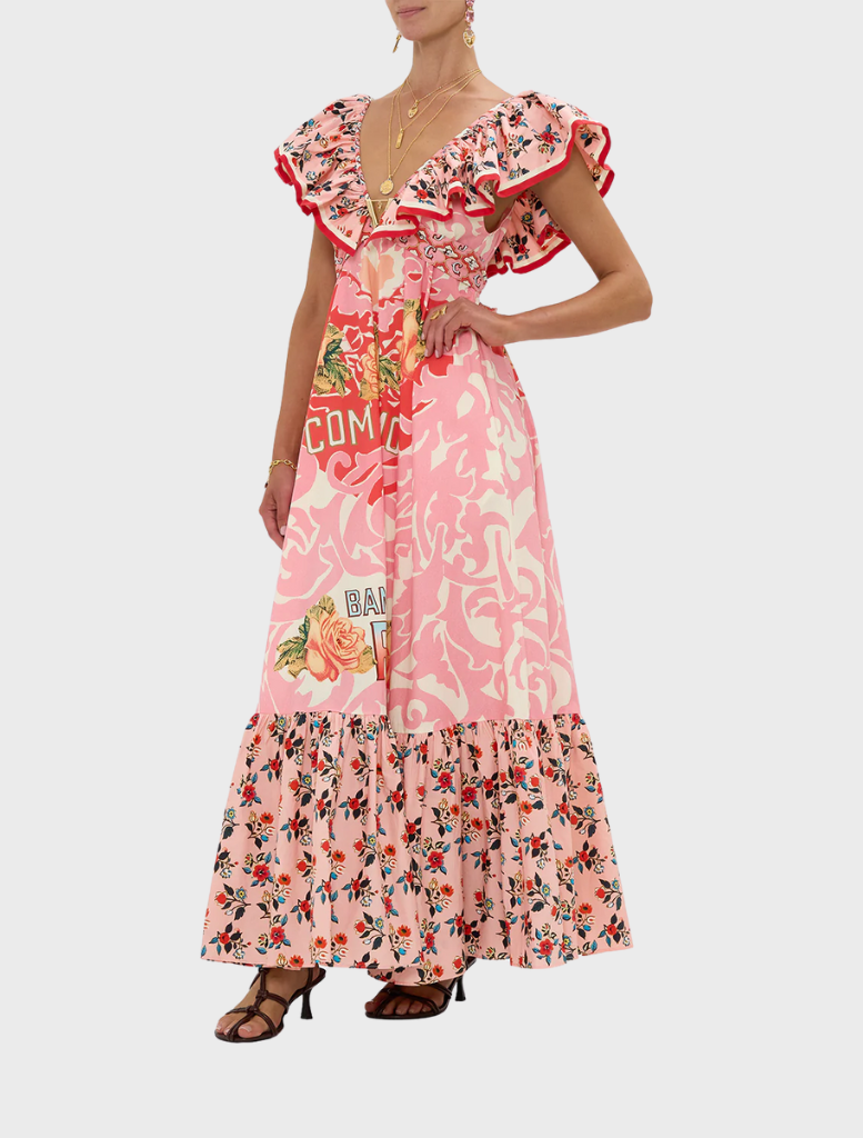 Frill Neck Dress With Hardware - Pink Porto