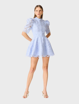 Lacy Puff Sleeve Mini Dress - Powder Blue