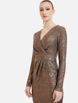 Shimmer Wrap Front Dress - Cinnamon