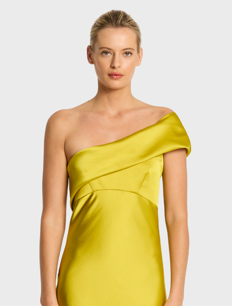 Kirsten One Shoulder Gown - peridot gold