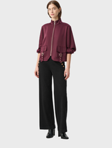Zippered Casual Long Sleeve Jacket - Elderberry