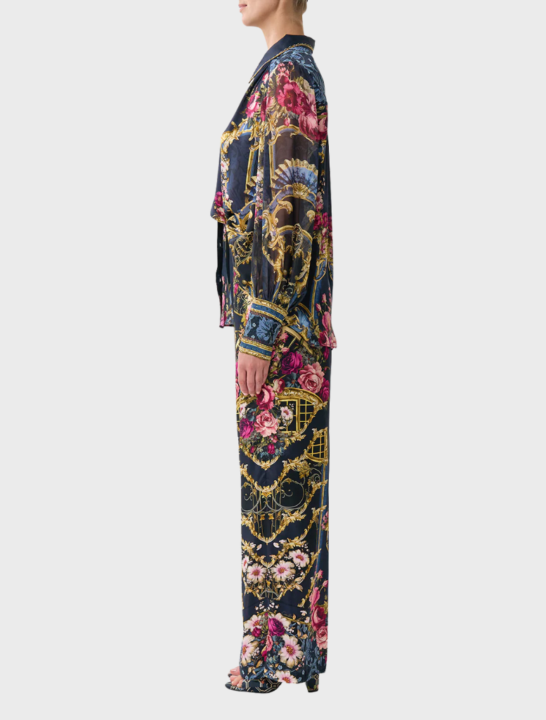Button Through Blouson Sleeve Blouse - Ornate On A Plate