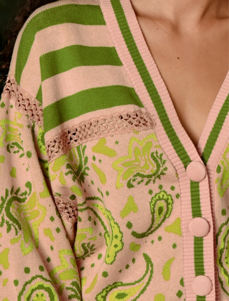 The Main Event  Cardigan - Blush/Green
