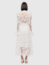 Lace Dress With Belt  - White