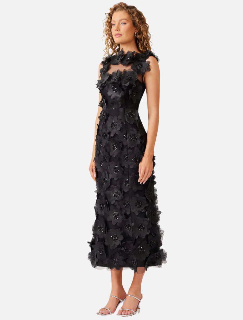 Cherry Blossom Midi Dress - Black