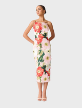 Solara Strapless Midi Dress - Red/Pink Multi