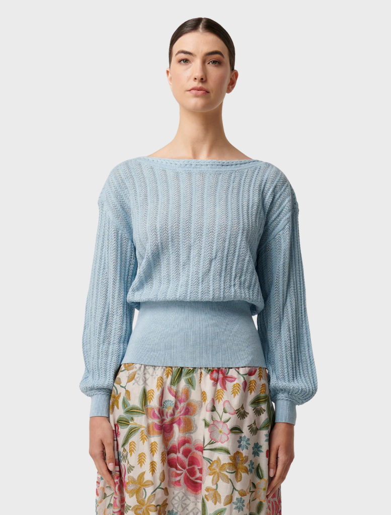 Marley Merino Cotton Knit Top - Cornflower