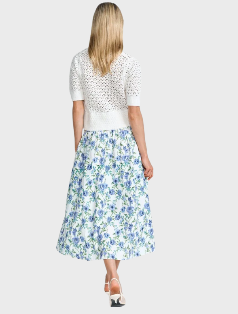 Floral High-Waisted Midi Skirt - Palace Blue