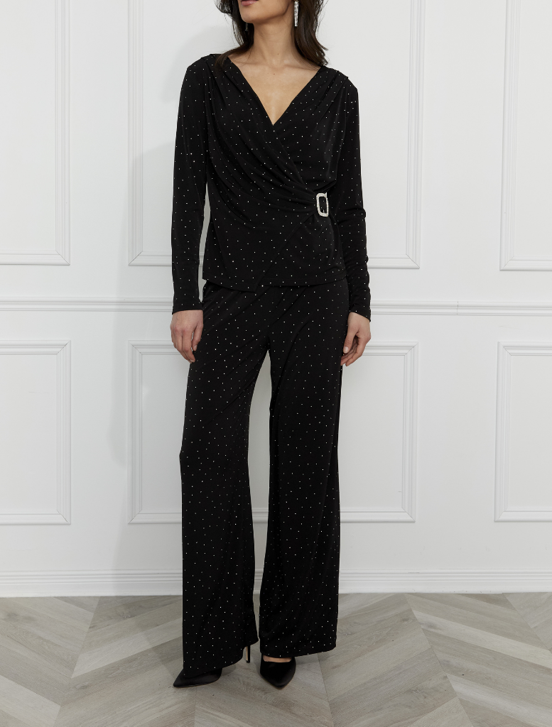 Glamorous Ruched V-neck Pullover - Black