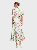 Becca Short Sleeve Midi Dress - Vine Print in Snow