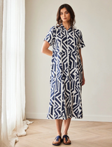 Geo Block Print Dress - Navy