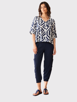 Geo Block Print Top - Navy