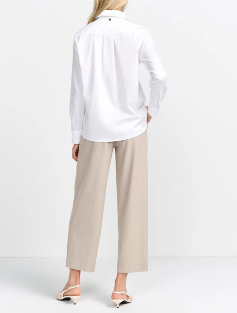 Shirt Blouse With Concealed Button Placket - White
