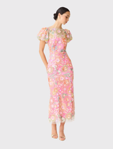 Nathalie Puff Sleeve Gown - Pink Floral