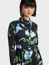 Zara Shirt Midi Dress - Vine Print in Ebony