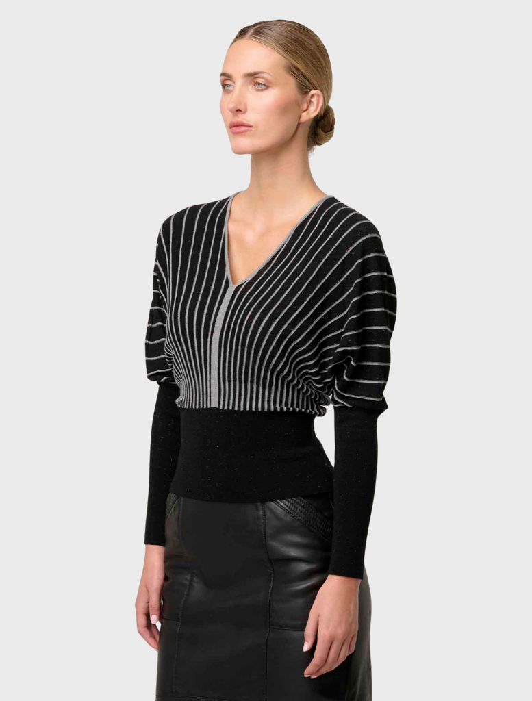Francine Viscose Nylon Metallic Blend Stripe Knit Top - Onyx