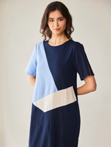 3 Tone Linen Dress - Blue