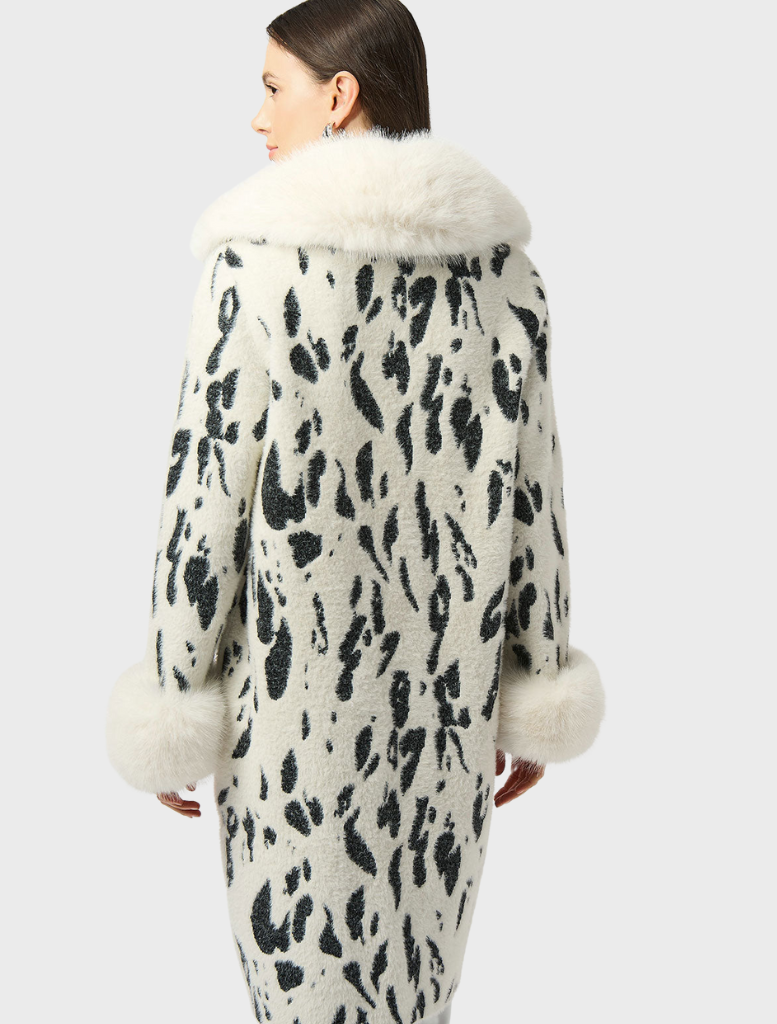 Animal Jacquard Faux Fur Coat - White