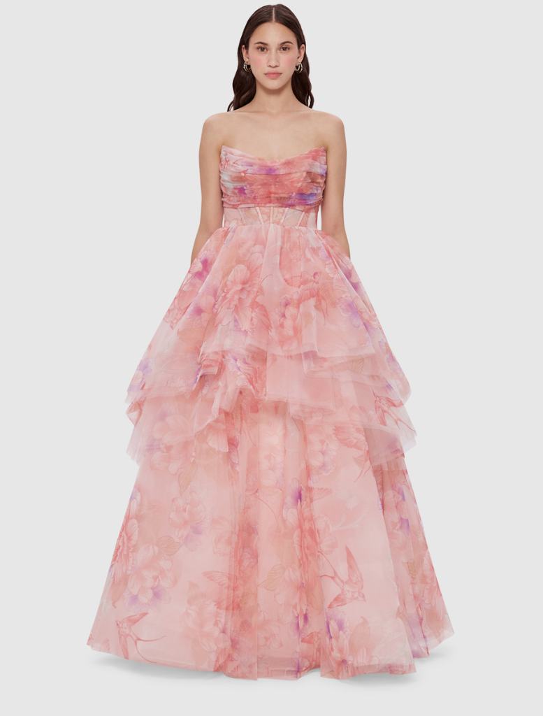 Josephine Tiered Gown - Swallow Print in Lush