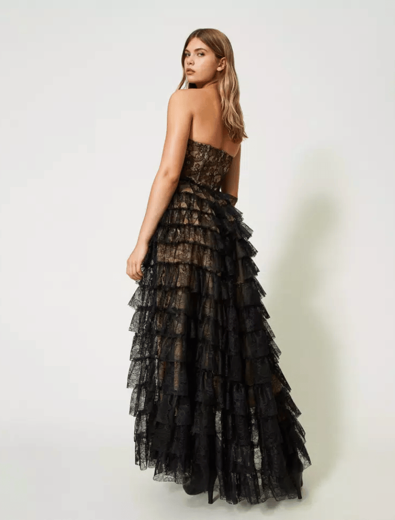 Long Chantilly Lace Bustier Dress
