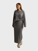 Waves Merino Cotton Pleat Skirt - Ash