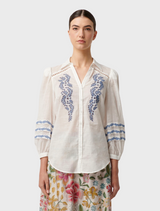 Fleurine Embroidered Cotton Slub Shirt - Milk