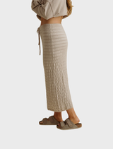 Waves Merino Cotton Pleat Skirt - Wheat