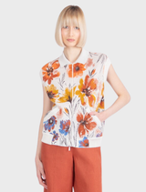 Jacquard Vest, Floral Pattern - White Coffee
