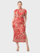 Monique Draped Neck Cupro Viscose Stretch Column Dress - Crimson Palms