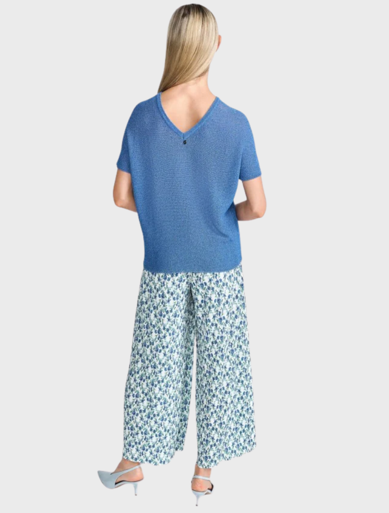 Knitted Shirt With Back Neckline - Palace Blue