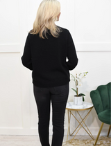 Black Jumper With Khaki & Silver Embellishments