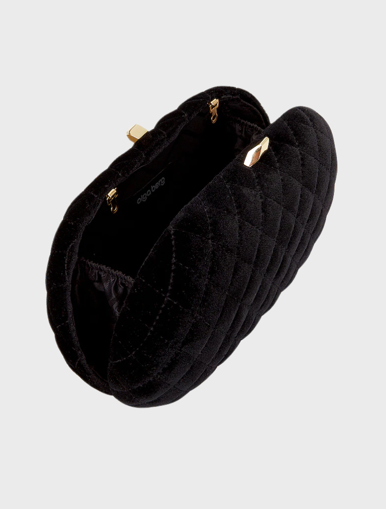 Rikki Quilted Velvet Clutch - Black