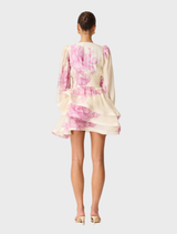 Rova Long Sleeve Mini Dress - Cream & Pink Floral