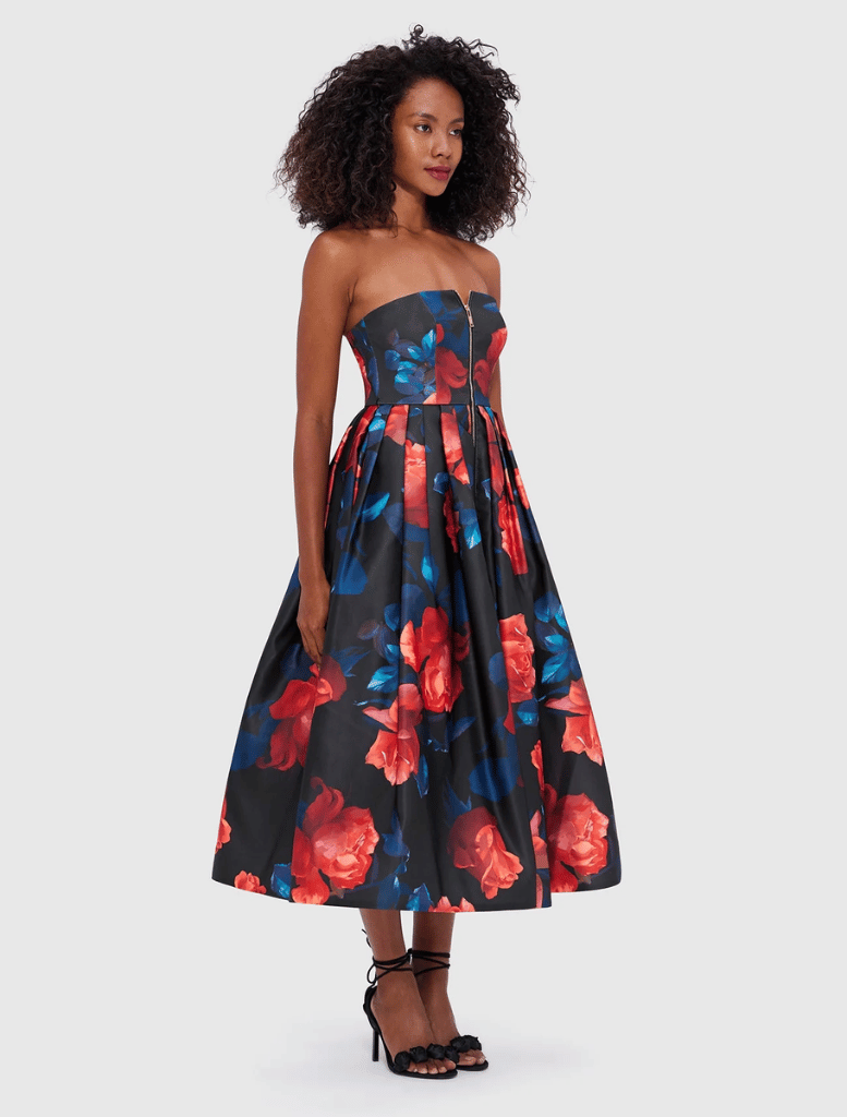 Norine Bustier Midi Dress - Rose Print