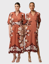 Gisela Linen Viscose Printed Column Midi Dress - Amber Vine