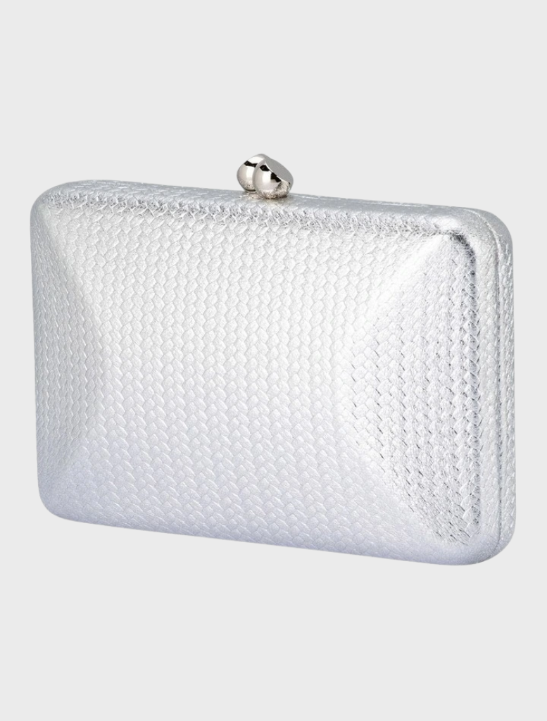 Chica Metallic Textured Clutch - Silver