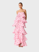 Sola Polkadot Tiered Maxi Dress - Pink