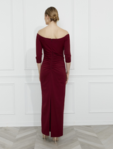 Off-shoulder Maxi Bodycon Dress - Burgundy